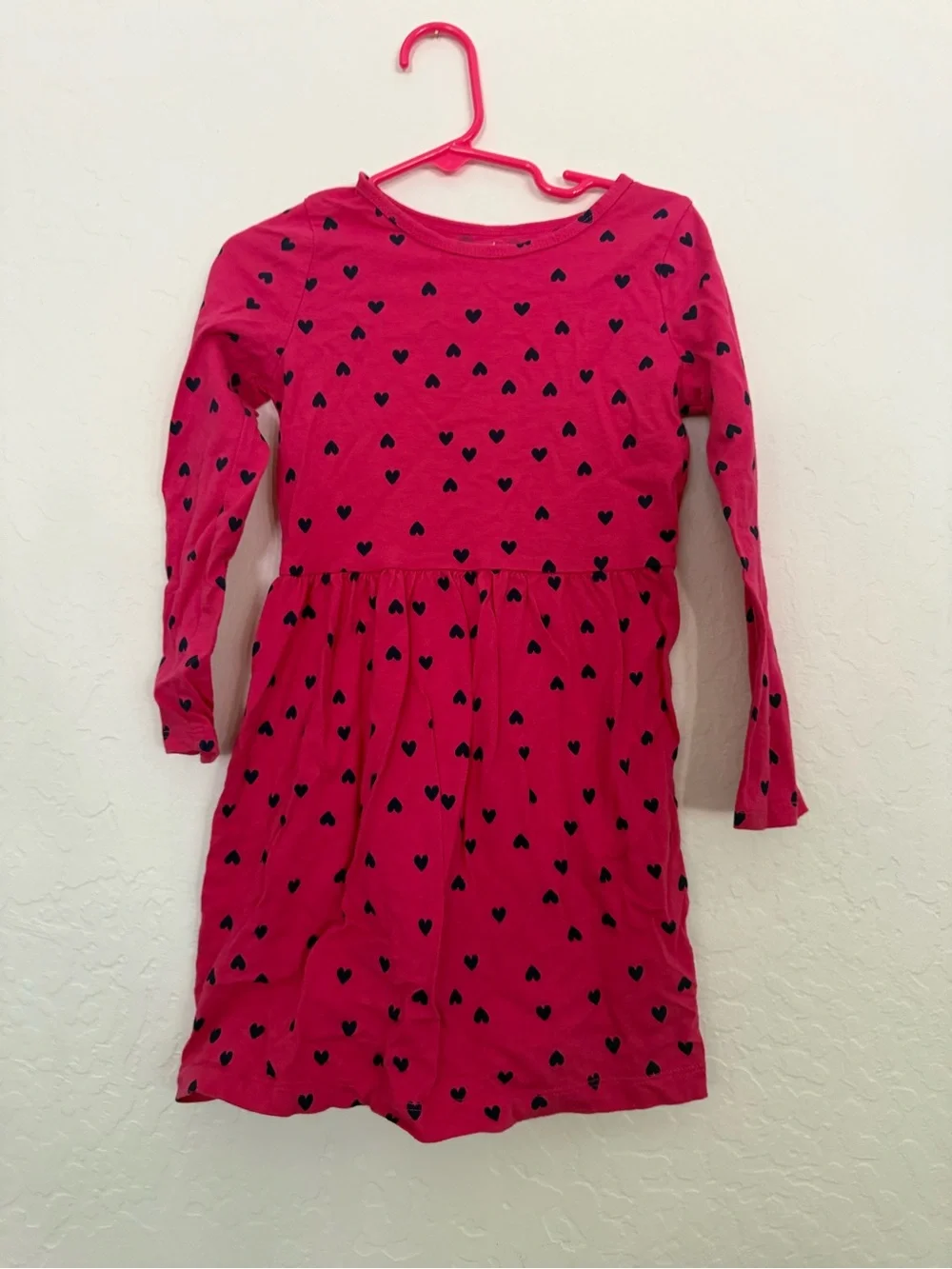 Carter's Hot Pink Long-Sleeve Dress with Black Heart Print